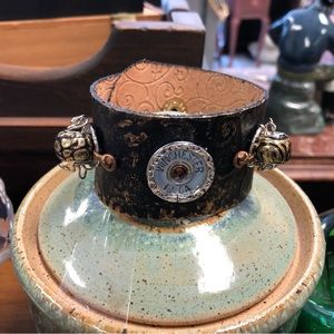 Winchester black leather stamped bracelet